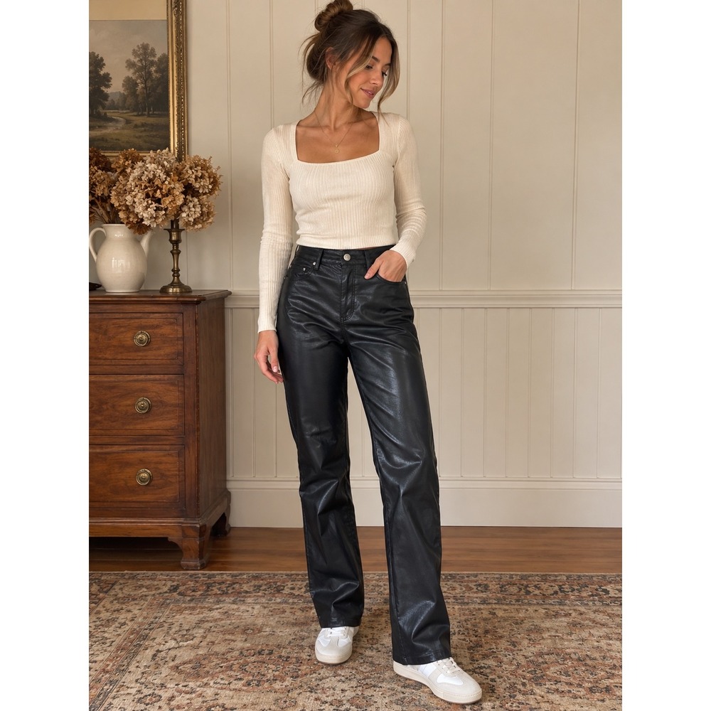 Wilfred Black Faux Leather Straight Leg Pants – Size 4